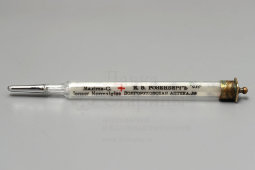 Старинный ртутный дорожный медицинский градусник, термометр в металлическом футляре, Jenaer Normalglass для Е. Э. Розенберг, Германия, нач. 20 в.