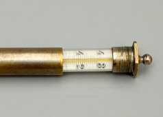 Старинный ртутный дорожный медицинский градусник, термометр в металлическом футляре, Jenaer Normalglass для Е. Э. Розенберг, Германия, нач. 20 в.