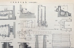 Старинная гравюра «Металлургия: свинец», бумага, Брокгауз и Ефрон​, Санкт-Петербург, 1900-е