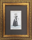 Старинная гравюра «Парижcкая мода: дама с зонтиком», багет, стекло, Франция, 19 в.