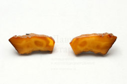 Винтажные советские запонки с натуральным янтарем в коробке, белый металл, Рига, 1958-60 гг.