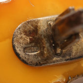 Винтажные советские запонки с натуральным янтарем в коробке, белый металл, Рига, 1958-60 гг.