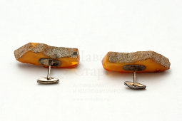 Винтажные советские запонки с натуральным янтарем в коробке, белый металл, Рига, 1958-60 гг.