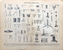 Старинная гравюра «Оборудование химической лаборатории», бумага, Брокгауз и Ефрон​, Санкт-Петербург, 1900-е
