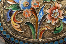 Серебряная шкатулка с эмалью, серебро 84 пробы, эмаль