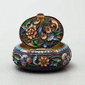 Серебряная шкатулка с эмалью, серебро 84 пробы, эмаль