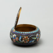 Серебряная шкатулка с эмалью, серебро 84 пробы, эмаль