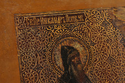 Старинная деревянная икона Святой Преподобный Никандр Псковский, Россия, к. 19, н. 20 вв.