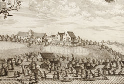 Старинная гравюра «Замок Нойамеранг», Германия, 1700-е годы