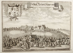 Старинная гравюра «Замок Нойамеранг», Германия, 1700-е годы
