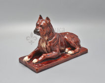 Фигурка «Собака породы бульдог», обливная керамика, Гжель, 1950-60 гг.