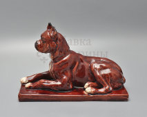 Фигурка «Собака породы бульдог», обливная керамика, Гжель, 1950-60 гг.