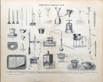 Старинная гравюра «Химическая лаборатория и ее оборудование», бумага, Брокгауз и Ефрон​, Санкт-Петербург, 1900-е