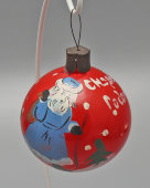 Советская новогодняя ёлочная игрушка-шар «Дед Мороз. С Новым годом!», стекло, г. Москва, 1930-40 гг.