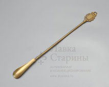 Винтажный рожок для обуви с рукоятью, украшенной рокайлями и медальоном с бантом, латунь, Великобритания, 1-я пол. 20 в.