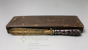 Антикварный письменный набор «Sharral&Fabre»: перо, нож для бумаги, личная печать, оригинальный футляр