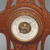 Старинная настенная метеостанция в деревянном корпусе: термометр и барометр, Е. Зальцфищ и Ко, Россия, кон. 19, нач. 20 вв.