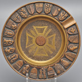 Старинная бронзовая пепельница «Дружба между Италией и Швейцарией в приграничных регионах», Европа, 1940-е