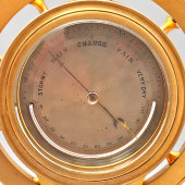 Антикварный кабинетный комплект из часов и барометра в морском стиле «Корабельные штурвалы», латунь, позолота, Европа, 18 и 19 вв.