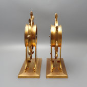 Антикварный кабинетный комплект из часов и барометра в морском стиле «Корабельные штурвалы», латунь, позолота, Европа, 18 и 19 вв.