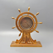 Антикварный кабинетный комплект из часов и барометра в морском стиле «Корабельные штурвалы», латунь, позолота, Европа, 18 и 19 вв.