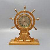 Антикварный кабинетный комплект из часов и барометра в морском стиле «Корабельные штурвалы», латунь, позолота, Европа, 18 и 19 вв.