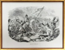 Гравюра с Наполеоном в паспарту и раме «Битва при Ватерлоо», Европа, 19 в.