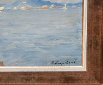 Картина «Лодки у причала. Сен-Тропе», художник Лапшин Г. А., фанера, масло, СССР, 1940-е