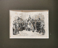 Гравюра в паспарту «Прощание Наполеона с императорской гвардией в Фонтенбло», Европа, 19 в.