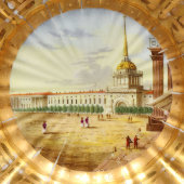 Антикварная декоративная тарелка с видом на Адмиралтейство в Санкт-Петербурге, частный завод, Россия, 1830-е