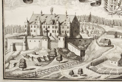 Старинная гравюра «Замок Диссен», Германия, 1700-е годы