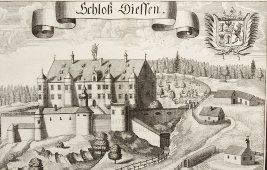 Старинная гравюра «Замок Диссен», Германия, 1700-е годы