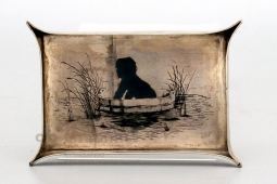 Антикварный серебряный лоточек «Большому кораблю — большое плавание», по рисунку Е. М. Бём, 88 проба, фирма «Shanks & Bolin», Россия, 1885 г.