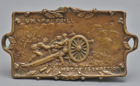 Старинная подставка для мелочей, пепельница времен Первой мировой войны «Французская 75-мм полевая пушка​», бронза, Франция, 1910-е