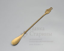 Винтажный рожок для обуви с длинной ручкой «Парусный корабль», латунь, Европа, сер. 20 в.