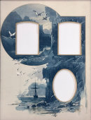 Старинное паспарту для фото «Морской пейзаж», цветная хромолитография по рис. Каразина Н. Н., багет, стекло, Россия, 19 в.