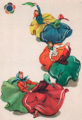 Советская почтовая открытка «Танец дружбы», художник С. В. Рязанова, Советский художник, 1957 г.