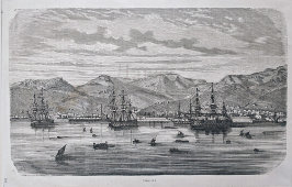 Старинная гравюра «Тулон» (Toulon) из «Истории французской революции» Луи Блана, Франция, 18 в.