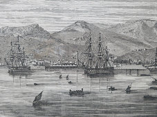 Старинная гравюра «Тулон» (Toulon) из «Истории французской революции» Луи Блана, Франция, 18 в.