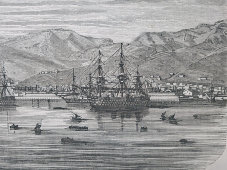 Старинная гравюра «Тулон» (Toulon) из «Истории французской революции» Луи Блана, Франция, 18 в.