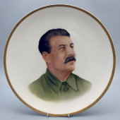 Фарфоровая агитационная тарелка СССР «И. В. Сталин», фарфор Дулево, 1940-е