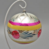 Винтажный стеклянный большой ёлочный шар с цветочной росписью, СССР, 1960-80 гг.