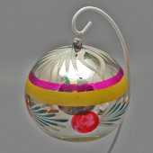 Винтажный стеклянный большой ёлочный шар с цветочной росписью, СССР, 1960-80 гг.