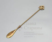 Винтажный латунный рожок для обуви с длинной ручкой в виде классического банта с лентами, Европа, 2-я пол. 20 в.