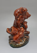 Скульптурная композиция «Медведица с медвежатами», Гжельская керамика, СССР, 1960-е
