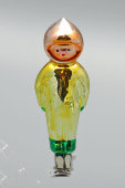 Винтажная советская елочная игрушка на прищепке «Юный космонавт» в оранжевом шлеме, стекло, 1960-е