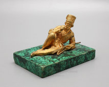 Антикварная настольная скульптура «Казак с трубкой», Россия, 19 век, бронза, малахит