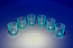 Старинные рюмки с волнистым рисунком в наборе, 6 штук, урановое стекло, Европа, 19 в.