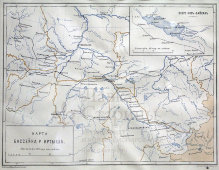 Дореволюционная карта бассейна реки Иртыш включая озеро Зайсан, бумага, багет