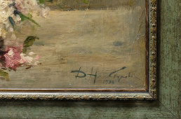Картина «Букет сирени», художник Налбандян Д. А., картон, масло, СССР, 1973 г.